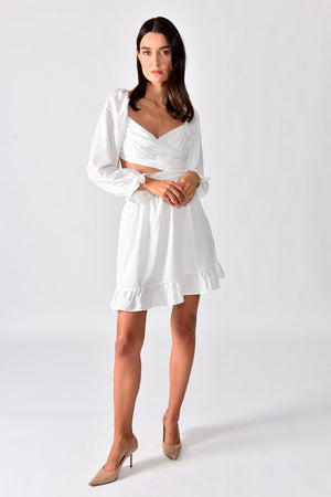 Ellie Dress - Shop online mini dress with long sleeve for pool party. White dress with V-neck style