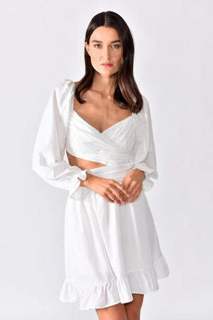 Ellie Dress - Fashion dress in white color from Online shop in UAE. Long sleeve short dress for pool party.