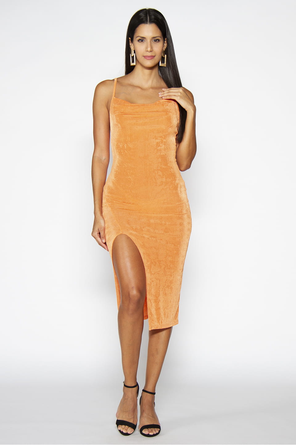 Trendy orange dress from Summervie collection, front view