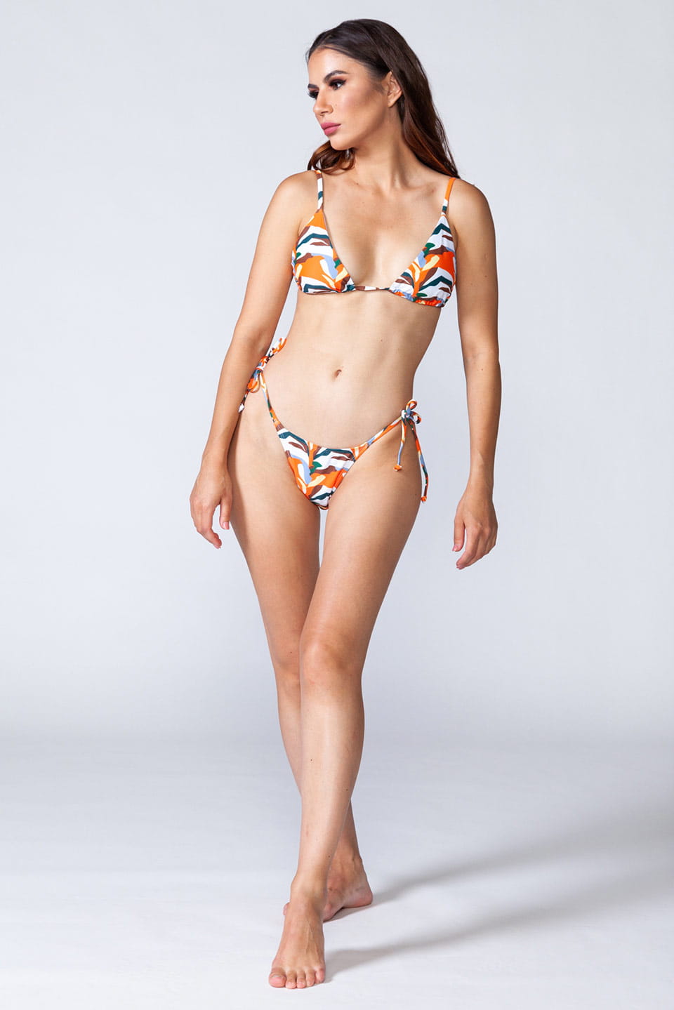 Multicolor Cuba Bikini with adjustable straps, model posing for front view